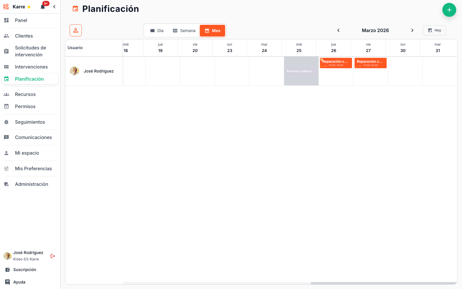 Interface de planification Karre