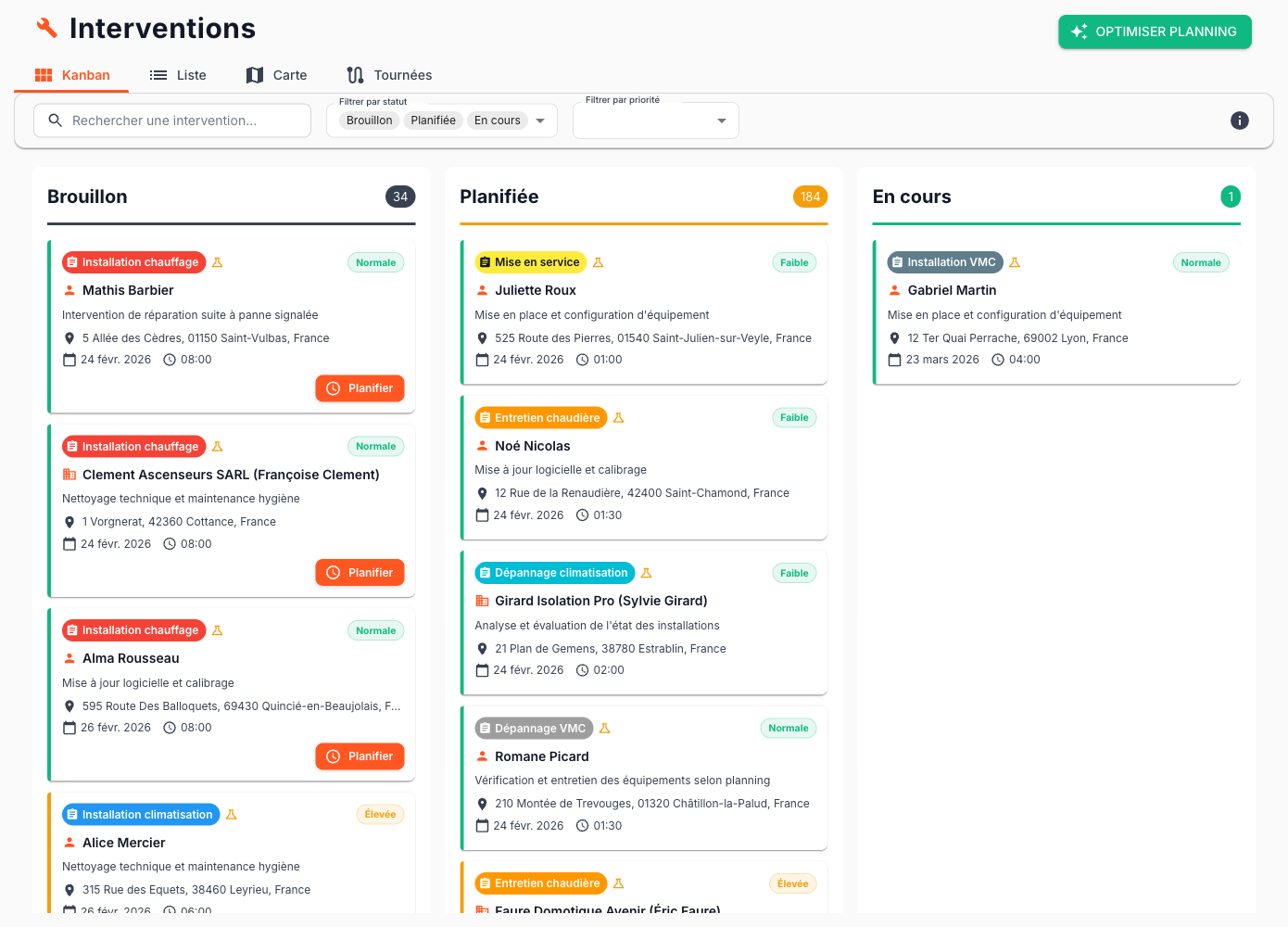 Suivi des interventions