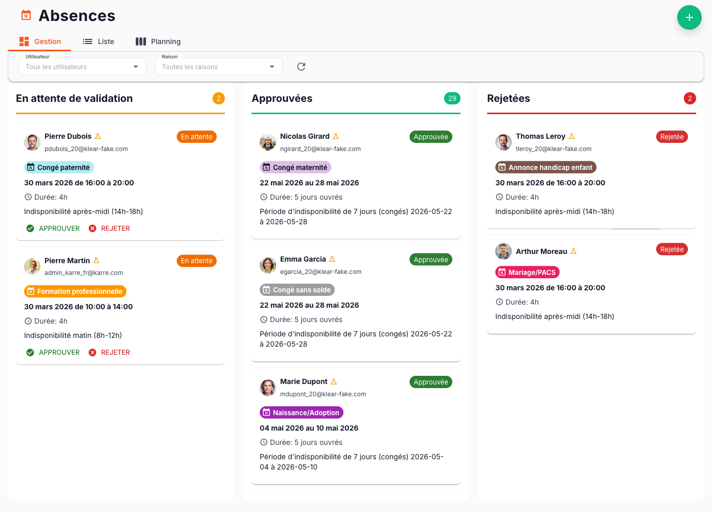 Gestion des absences
