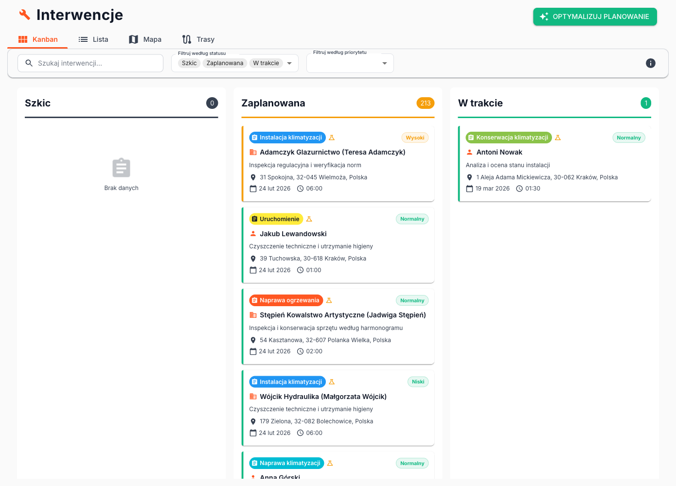 Śledzenie interwencji